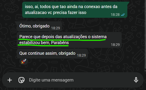 Mensagem de usuário sobre a experiência com o sistema HookCloud
